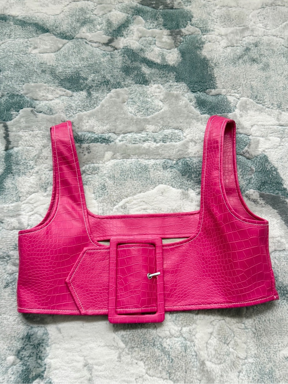 Fuchsia Croc-Embossed Belted Crop Top - Kai Collective